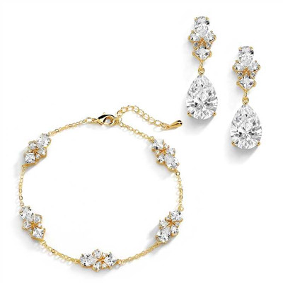 Gold Plated CZ Wedding Bracelet and Earring Set