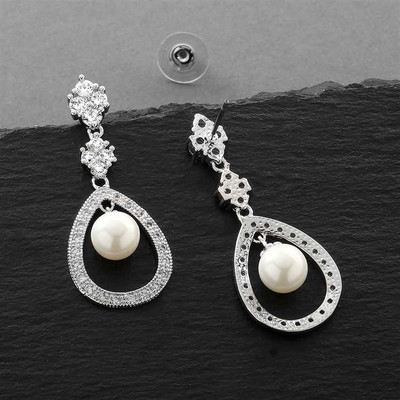 Silver Pearl and CZ Wedding Earrings 700ES- Pierced or Clip