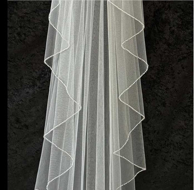 Knee Length Pearl and Crystal Waterfall Wedding Veil