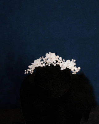 Bridal Hair Clip with Organza Flowers, Pearls and Crystals 