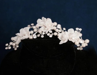 Bridal Hair Clip with Organza Flowers, Pearls and Crystals 