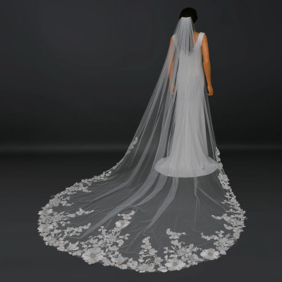 Pink and Ivory Lace Royal Cathedral Wedding Veil V6297