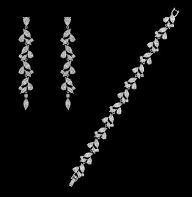 CZ Bridal Bracelet and Drop Earrings in Silver or Gold Plating 