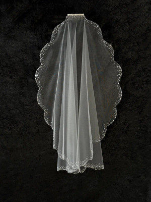 Pearl and Rhinestone Beaded Mantilla Knee Length Wedding Veil