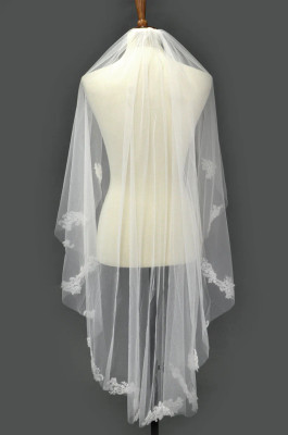 Cascade Lace Semi Waltz Wedding Veil Elena E1656