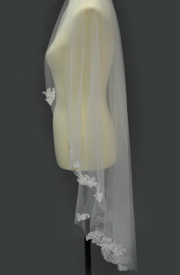 Cascade Lace Semi Waltz Wedding Veil Elena E1656