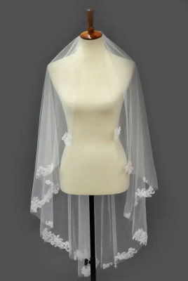 Cascade Lace Semi Waltz Wedding Veil Elena E1656