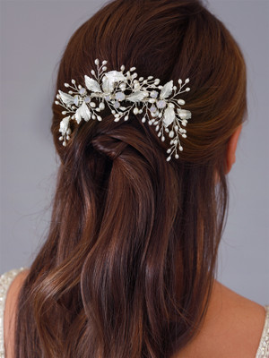 Freshwater Pearl and Opal Crystal Wedding Comb in Silver or Gold