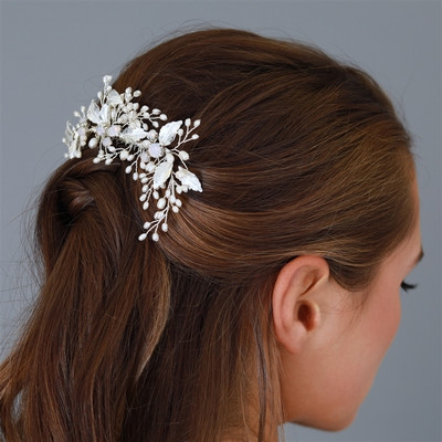 Freshwater Pearl and Opal Crystal Wedding Comb in Silver or Gold