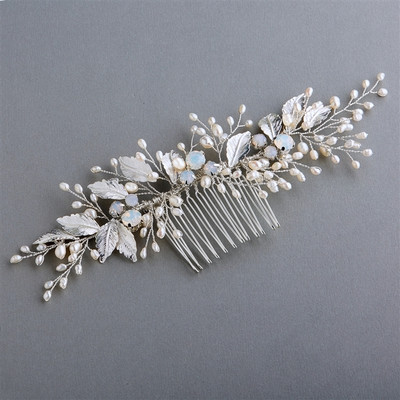 Freshwater Pearl and Opal Crystal Wedding Comb in Silver or Gold