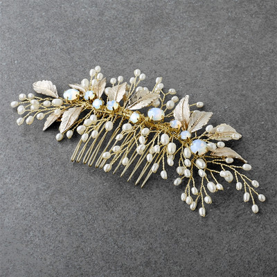 Freshwater Pearl and Opal Crystal Wedding Comb in Silver or Gold