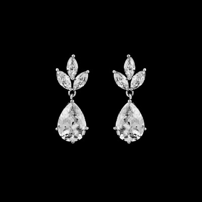 Brilliant CZ Drop Wedding Earrings e4227 in Silver