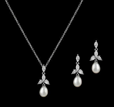 CZ and Freshwater Pearl Wedding Jewelry Set ne346