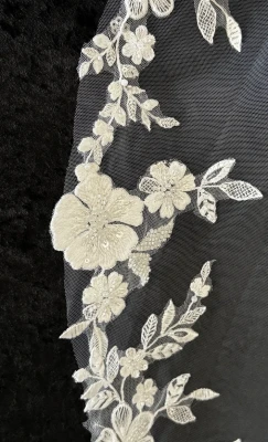 Knee Length Beaded Floral Lace Mantilla Wedding Veil CF943