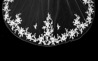 Wide Width Royal Cathedral Wedding Veil with 3D Floral Lace