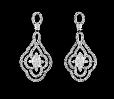 Sterling Silver Plated CZ Drop Wedding Earrings