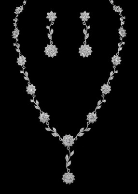 AAA CZ Foral Wedding Jewelry Set in Silver Plating