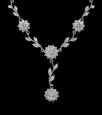 AAA CZ Foral Wedding Jewelry Set in Silver Plating