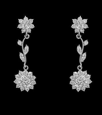 AAA CZ Foral Wedding Jewelry Set in Silver Plating