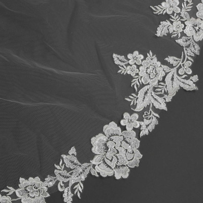 Royal Cathedral Wedding Veil with Beaded Floral Lace V6221R