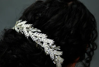 Crystal Leaf Wedding Headband in Silver E290H