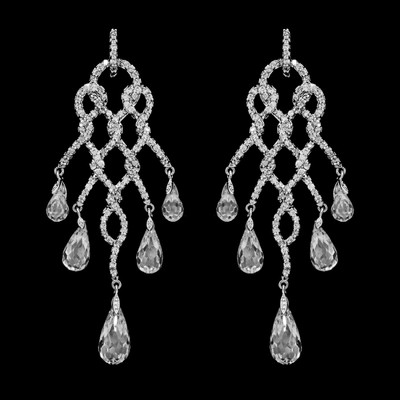 Silver Plated CZ Chandelier Statement Wedding Earrings