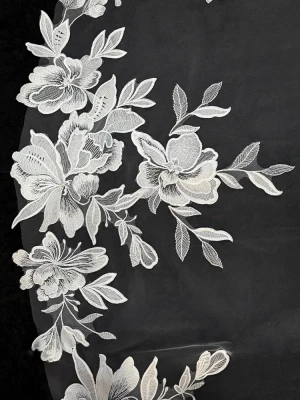 Royal Cathedral Wedding Veil with Large Lace Flowers CF949
