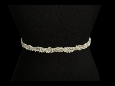 Opaque Bugle Bead, Pearl and Crystal Wedding Belt 9752