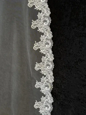 Royal Cathedral Wedding Veil with 5" Chantilly Lace CF947