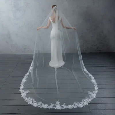 Beaded Floral Vine Lace Cathedral Wedding Veil V6225C