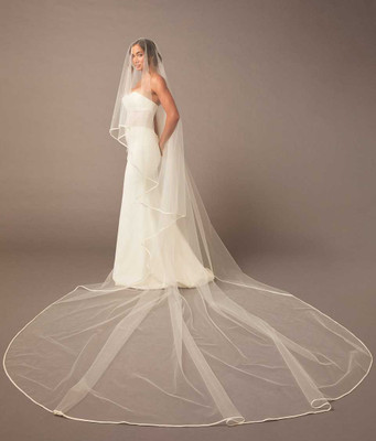 Two Layer Royal Cathedral Wedding Veil with Satin Ribbon Edge