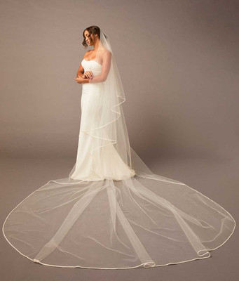Two Layer Royal Cathedral Wedding Veil with Satin Ribbon Edge
