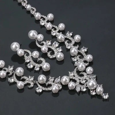 Pearl and 3A CZ Wedding Jewelry Set in Silver Plating
