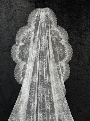 All Chantilly Lace Mantilla Chapel Length Wedding Veil C644