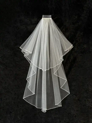 Two Layer Pearl and Crystal Knee Length Wedding Veil C642