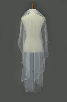 Cascade Waltz Length Wedding Veil with Beaded Pearl Edge E1648