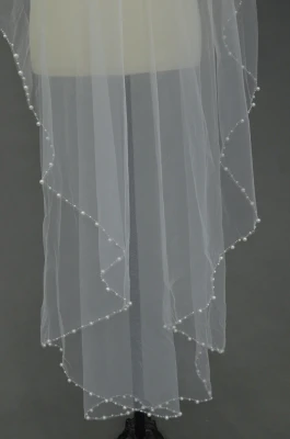 Cascade Waltz Length Wedding Veil with Beaded Pearl Edge E1648