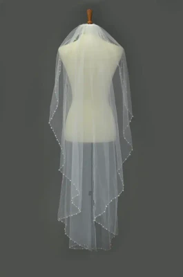 Cascade Waltz Length Wedding Veil with Beaded Pearl Edge E1648