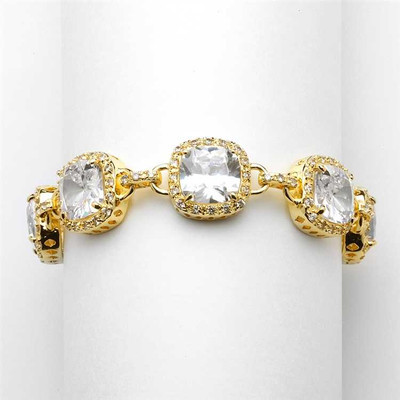 Gold Wedding Bracelet with Cushion Cut CZ Crystals