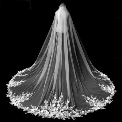 Exquisite Royal Cathedral Wedding Veil with 3D Floral Lace V3310R