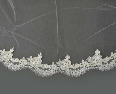 Pearl Beaded Lace Cathedral Wedding Veil Ansonia PV456