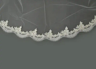 Pearl Beaded Lace Cathedral Wedding Veil Ansonia PV456