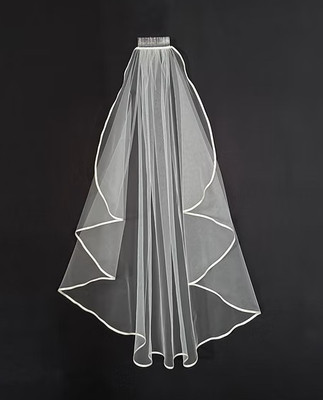  Angel Cut Knee Length Wedding Veil with Satin Ribbon Edge