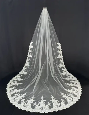 Beaded Chantilly Lace Royal Cathedral Wedding Veil CF958
