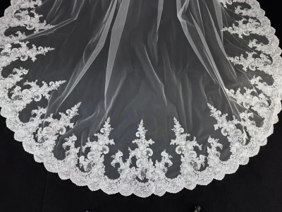 Beaded Chantilly Lace Royal Cathedral Wedding Veil CF958
