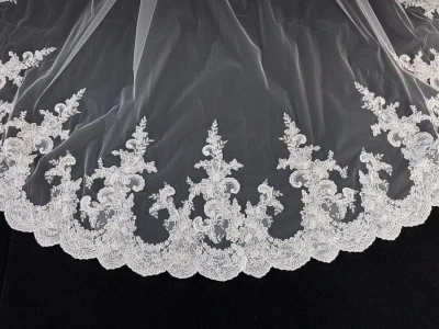 Beaded Chantilly Lace Royal Cathedral Wedding Veil CF958