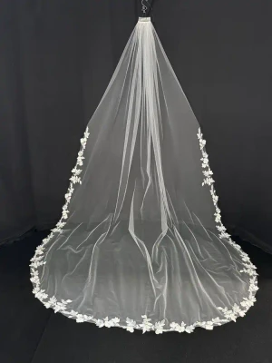 Leafy Sequined Lace Royal Cathedral Wedding Veil CF656