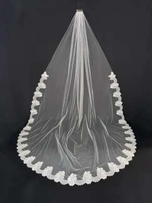 Scalloped Chantilly Lace Royal Cathedral Wedding Veil CF959