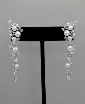 Pearl and CZ Drop Wedding Earrings 4077E