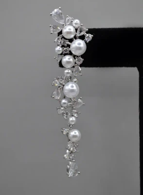 Pearl and CZ Drop Wedding Earrings 4077E